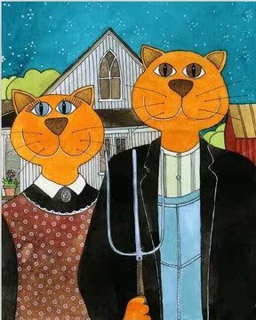《后院》纯手绘装饰画 猫夫妻 情侣伴侣挂温馨居室挂画 油画