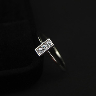 DTSS韩国长方形微镶锆石925纯银戒指 简约个性几何仿真钻指环女