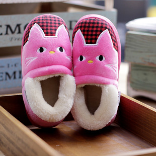2015冬季卡通猫咪儿童居家棉鞋 可爱棉拖鞋包跟 防滑宝宝棉鞋韩版