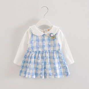 女童秋装套装0-1-2-3岁女宝宝公主秋季套裙棉婴儿格子背心裙衫