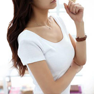 哚卡夏季新款纯色性感修身圆领短袖T恤女韩版休闲上衣显瘦打底衫