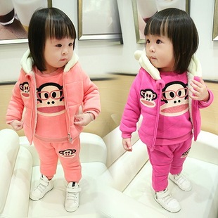 15新款韩版女宝宝加绒加厚三件套女童冬款保暖卡通精品6个月到3岁