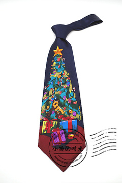 小排的时光 圣诞树熊仔礼物盒子卡通印花领带 男士女士 韩版 薄款