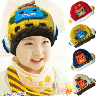 宝宝加绒保暖帽子婴幼儿毛线夹绒套头帽卡通儿童冬季绒帽男女童帽