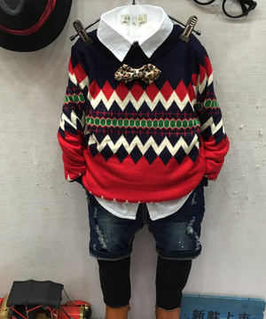 男童毛衣加绒加厚针织衫2015秋冬韩版儿童套头新款休闲保暖打底衫
