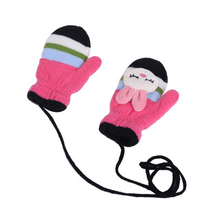 宝宝婴幼儿童手套冬季保暖婴儿1-2-3岁卡通加厚男女挂绳手套韩国