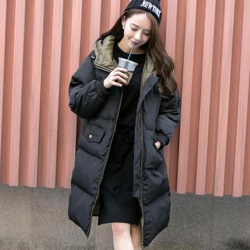 2015冬季新款韩版女士棉衣休闲修身中长款连帽大码棉袄棉服外套女