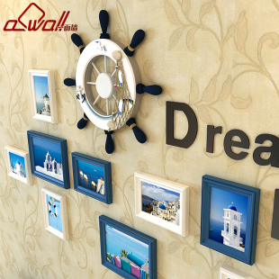 一面墙 欧式地中海实木照片墙航海挂饰相框墙创意组合相片墙YD10