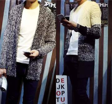 冬季权志龙同款男士日系大毛衣外套披风潮男韩版中长款针织衫开衫