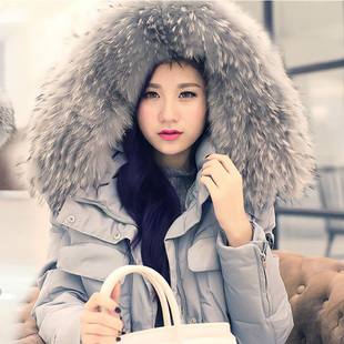 波斯登2015冬装新款韩版奢华大毛领中长款羽绒服女修身显瘦外套