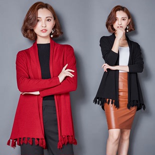2016秋季韩版新款女装名媛长袖针织衫披肩型流苏百搭短外套