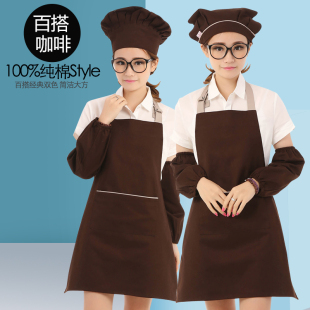 绣字印LOGO日式双色颈带可调节画画烘焙咖啡馆围裙 咖啡色
