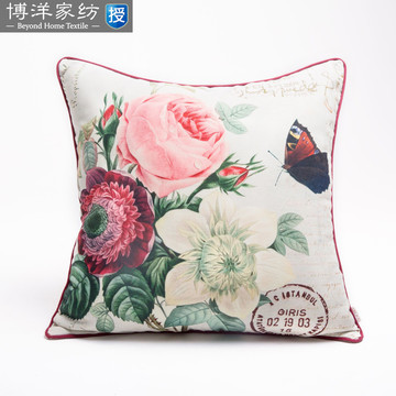 博洋家纺 家居用品 蔷薇花园仿麻靠垫套 抱枕套床上用品 特价新品