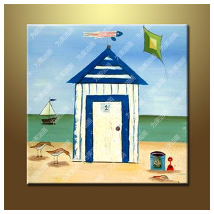 纯手绘海景沙滩小油画无框画  卧室儿童房现代简约风景装饰画挂画