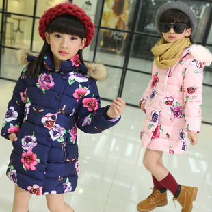 中国风童装女童棉衣外套中大童羽绒棉服小学生冬季中长款小孩上衣