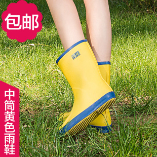 飞鹤雨鞋 女式中筒水鞋 秋冬黄色甜美防滑橡胶雨靴女鞋 时尚