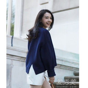 韩国代购2015秋装新款女装高圆圆王菲同款纯色套头蝙蝠袖毛衣外套