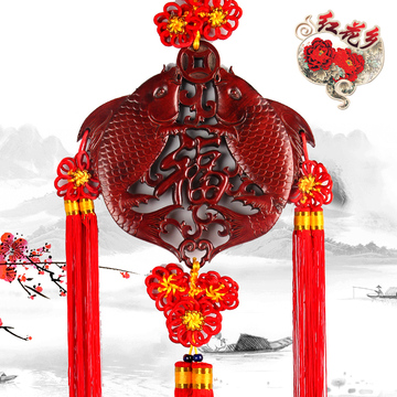 红花乡香樟木双鱼中国结挂饰对鱼挂件客厅中式装饰镇宅年年有余福