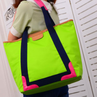 夏季新款韩版荧光色单肩包时尚手提大包包糖果色潮女机车购物袋