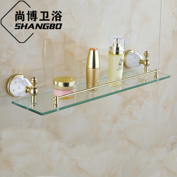 浴室化妆台金色置物架欧式卫浴挂件仿古卫生间浴室单层玻璃置物架