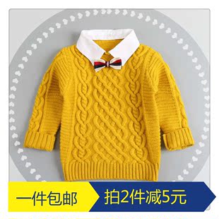 童装儿童毛衣针织衫2016韩版新款男童衬衫领假两件套头衫宝宝外套