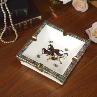 爱马仕高档陶瓷烟灰缸奢华欧式客厅装饰个性时尚方形烟碟摆件包邮