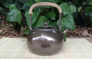 S999纯银 纯手工光面一体银壶 咖啡色煮水汤沸煮茶壶茶道具约600g