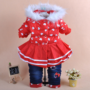 0-1-2-3-4岁女童冬装套装加绒加厚两件套潮7-8-9个月宝宝棉衣套装