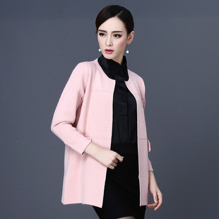 2015年秋新款时尚开衫女韩版宽松长袖羊毛针织衫中长款羊绒外套潮