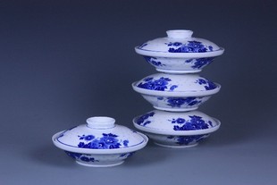 景德镇青花玲珑陶瓷器餐具和合器四件套装带盖菜盘子盆子家用中式