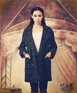 琴哩原创设计女装 2015新款英伦复古格子双排扣羊毛呢外套大衣