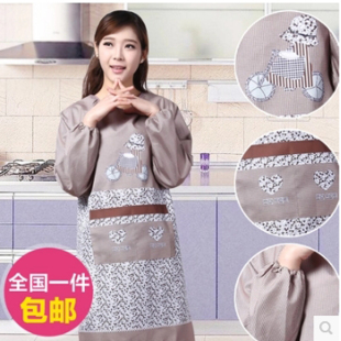2个送浴帽 韩版时尚防水护衣罩衣厨房长袖围裙可爱卡通防油工作服