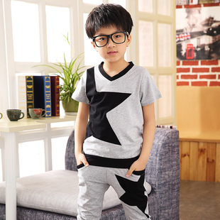 夏装新款韩版男童短袖套装 儿童装中大童运动小孩衣服两件套