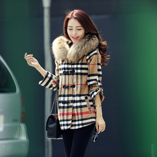 Pretty Girl-2015秋冬新款格子毛呢外套韩版中长款女装外套大衣