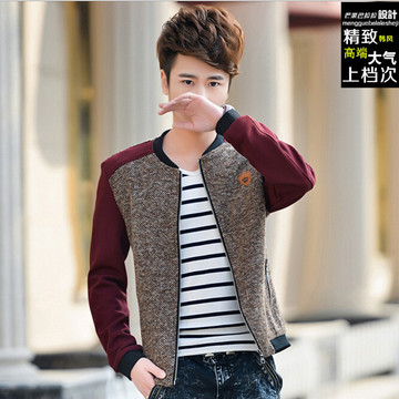 冬季男士修身针织夹克衫韩版拼接青年男装休闲大码长袖短款外套潮