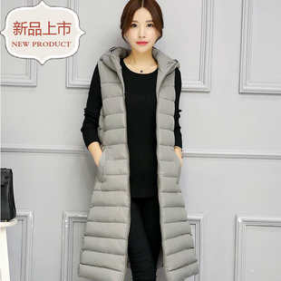 2016冬装新款韩版无袖女士棉衣长款羽绒棉马甲修身显瘦加厚棉服女