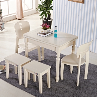 美式地中海可折叠伸缩餐桌椅组合象牙白色实木餐桌小户型韩式餐桌
