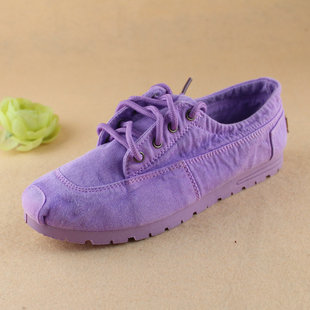 春秋老北京布鞋情侣鞋时尚潮低帮系带帆布鞋小白鞋紫色平跟女单鞋