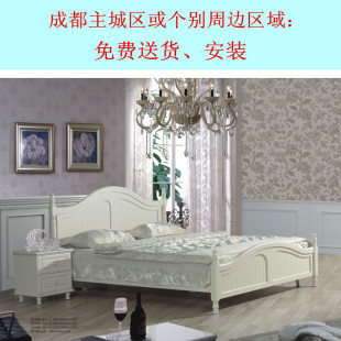 韩式田园板式大床象牙白实木双人床/婚床烤漆实木大床欧式实木床