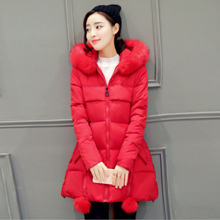 冬季新款韩版棉服时尚大码棉衣毛领连帽外套女中长款加厚保暖棉袄