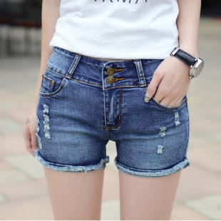 【天天特价】2016夏韩版弹力新款热裤破洞牛仔短裤女修身薄款显瘦