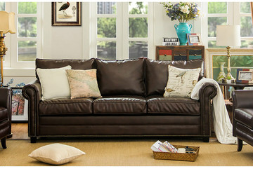 美式乡村复古真皮组合沙发欧式三人沙发北欧宜家客厅组合沙发新款