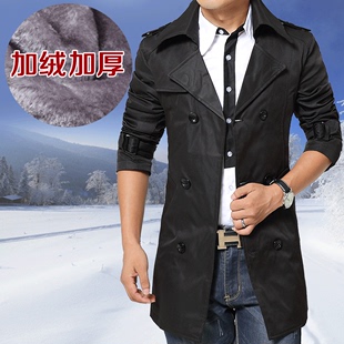 2015秋冬英伦男版风衣中长款双排扣加绒加厚韩版男子风衣修身外套