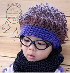 秋冬韩国男女儿童宝宝帽子毛线帽小孩爆炸头婴儿假发卷发造型帽潮