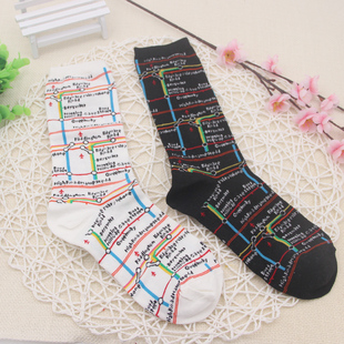 清仓特价日系短袜棉袜女袜地图图案堆堆袜