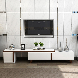 现代简约钢化玻璃烤漆电视柜茶几组合可伸缩小户型家具电视柜客厅
