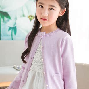 童装2016春季新款韩版女童毛衣开衫长袖薄款圆领针织衫女百搭外套