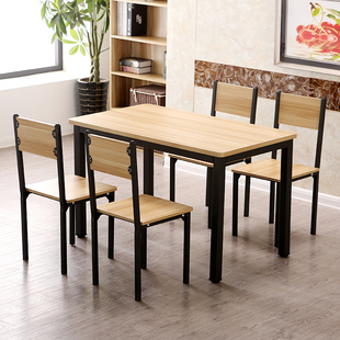 长形桌圆角餐桌快餐桌简约钢木桌椅组合一桌四椅饭店餐桌椅定制
