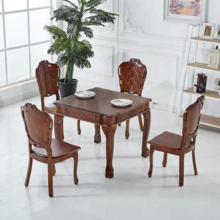 实木餐桌椅组合4人6人 可伸缩正方形折叠餐桌橡木小户型饭桌方桌