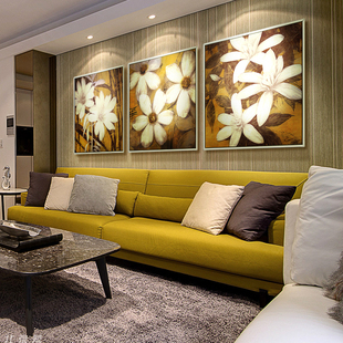 植物花卉装饰画暖色系客厅餐厅卧室沙发背景黄色挂画壁画三联画